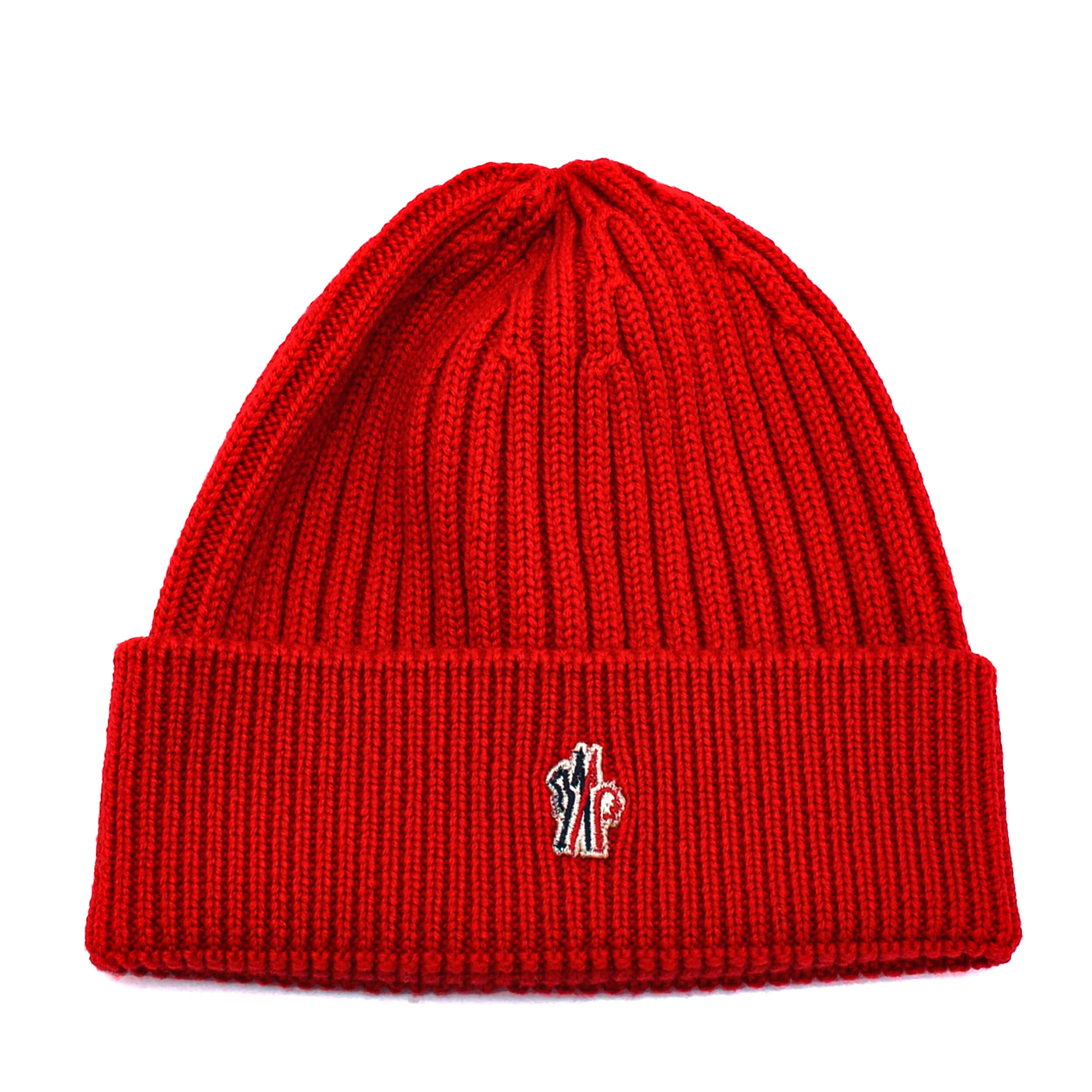 Moncler- Red Logo Wool Beanie 